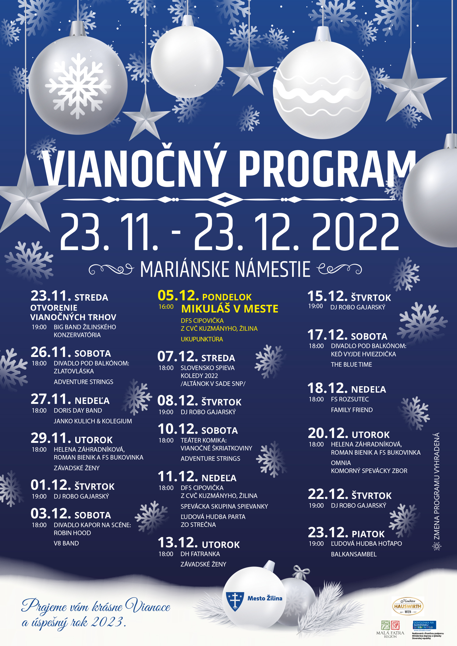 Program Vianočných trhov 2022